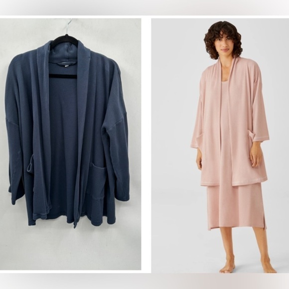 EILEEN FISHER Thermal navy oversized woman’s quiet luxury sleep cardigan 1X/2X - Picture 1 of 14